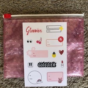 Glossier Mini Pink Bubble Pouch with Gift Stickers